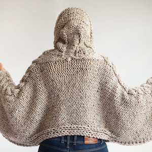 Tweed Beige Angel Sweater Capalet with Hoodie Over Size Plus Size Tweed Beige Cable Knit by Afra image 4