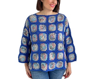 Crochet Sweater, Cotton Sweater, Knit Sweater, Cotton Sweater, Granny Square Sweater, Woman Sweater, Woman Knit Sweater