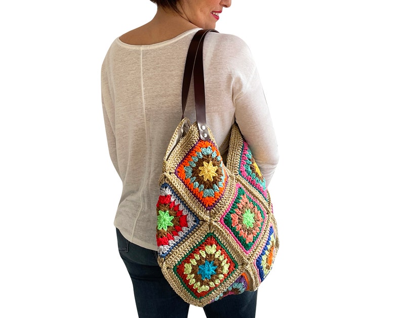 Afghan Bag, Granny Square Bag, Tote Bag, Granny Square Crochet Bag, Crochet Bag, Shoulder Bag, Beach Bag, Mama Bag, Mama Staff Bag, Handbag image 4