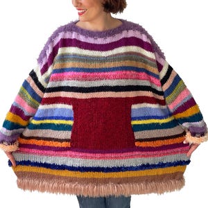 Patchwork Sweater, Wool Woman Sweater, Colorful Sweater, Boho Style, One Of A Kind Sweater