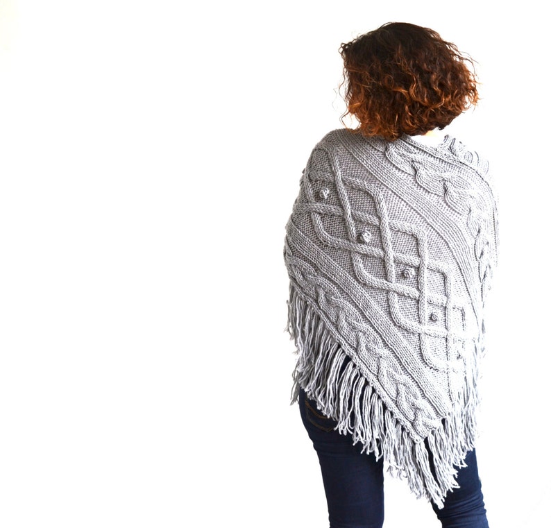 Light Gray Cable Knit Poncho by Afra Plus Size Over Size Maternity image 2