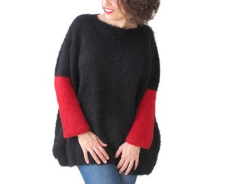 Hand Knit Sweater, Black Sweater, Casual Sweater