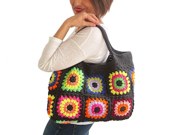 Afghan Bag, Granny Square Bag, Tote Bag, Granny Square Crochet Bag, Crochet Bag, Shoulder Bag, Beach Bag, Mama Bag, Mama Staff Bag, Handbag