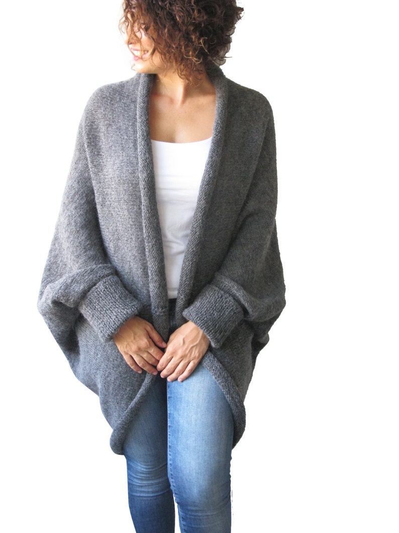 Over Size Plus Size Gray Wool Overcoat Poncho Cardigan image 4