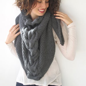 Dark Gray Hand knitted Shawl by Afra image 1