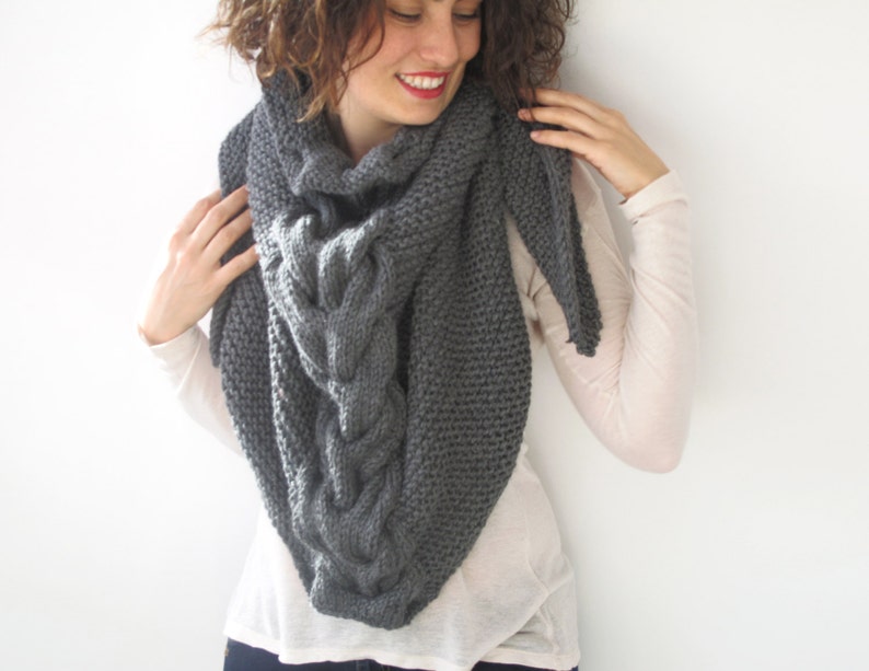 Dark Gray Hand knitted Shawl by Afra image 1