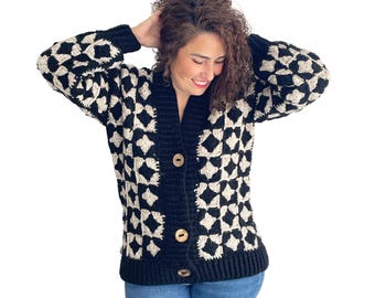 NEW! Handmade Crochet Cardigan Jacket, Granny Square Sweater, Boho Winter Cardigan, Colorful Crochet Coat, Limited Edition
