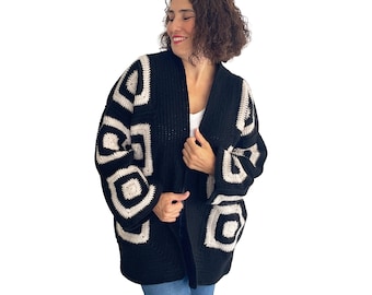 Crochet Cardigan, Granny Square Cardigan, Chunky Cardigan, Boho Cardigan, Oversized Cardigan, Plus Size Cardigan