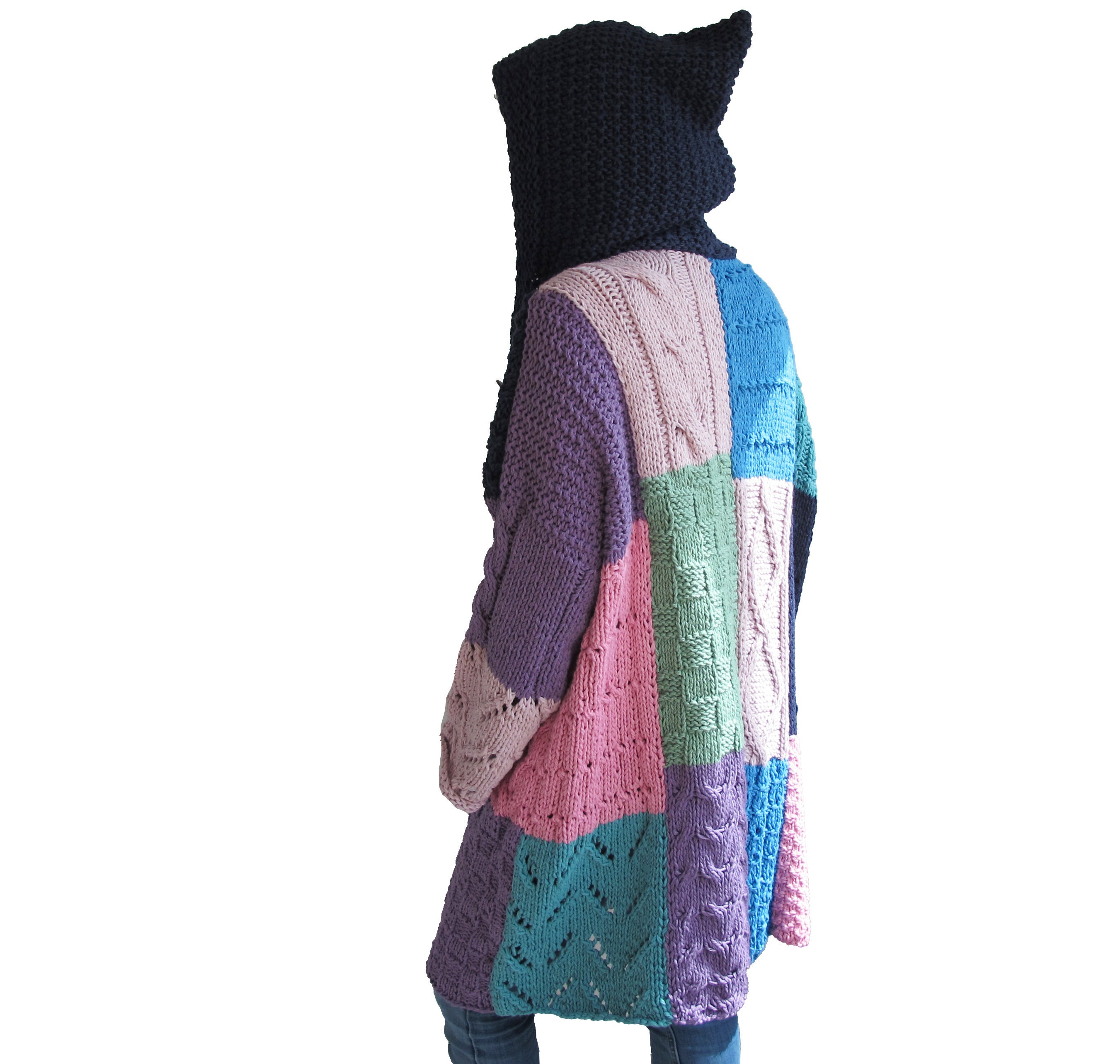 PUR patchwork handknit gown（short） - 長袖 