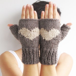 Fingerlose Handschuhe - Handschuhe Braun - Ecru