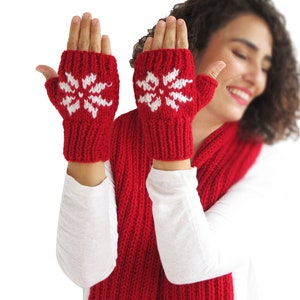 Wolhandschoenen, Vrouwenhandschoenen, Sneeuwvlokken, kerstcadeau, cadeau voor haar, Unisex handschoenen