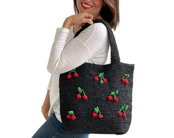 Woman Bag, Shoulder Bag, Summer Bag, Raffia Bag, Crochet Bag, Fruity Bag