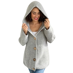 Wool Jacket, Wool Cardigan, Knit Hooded Coat, Knitwear, Oversized Cardigan, Loose Fit Cardigan, Hooded Cardigan, Knit Coat