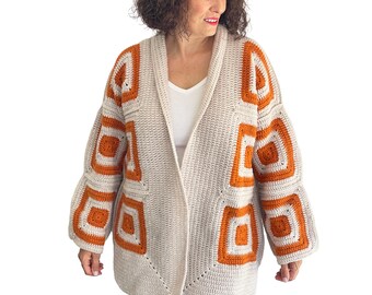 Crochet Cardigan, Granny Square Cardigan, Chunky Cardigan, Boho Cardigan, Oversized Cardigan, Plus Size Cardigan