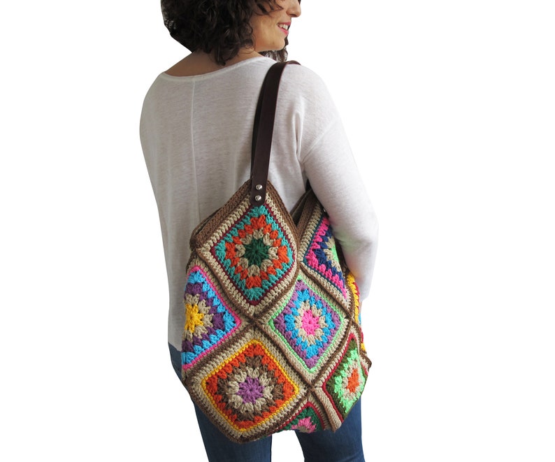 Afghan Bag, Granny Square Bag, Tote Bag, Granny Square Crochet Bag, Crochet Bag, Shoulder Bag, Beach Bag, Mama Bag, Mama Staff Bag, Handbag image 3