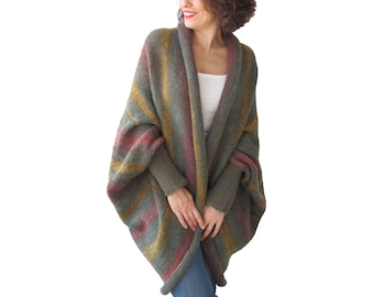 Cardigan in lana Ombre, cardigan frontale aperto, cardigan avvolgente, abbigliamento taglie forti, cardigan oversize