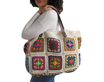 Afghan Bag, Granny Square Bag, Tote Bag, Granny Square Crochet Bag, Crochet Bag, Shoulder Bag, Beach Bag, Mama Bag, Mama Staff Bag, Handbag