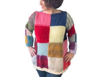 Patchwork Pullover, Wolle Frau Pullover, Bunte Pullover, Boho Stil, One Of A Kind Pullover
