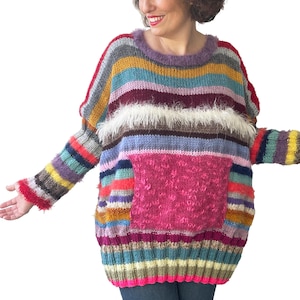 Patchwork Sweater, Wool Woman Sweater, Colorful Sweater, Boho Style, One Of A Kind Sweater