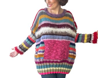 Patchwork Pullover, Wolle Frau Pullover, Bunte Pullover, Boho Stil, One Of A Kind Pullover