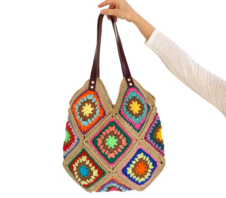Afghan Bag, Granny Square Bag, Tote Bag, Granny Square Crochet Bag, Crochet Bag, Shoulder Bag, Beach Bag, Mama Bag, Mama Staff Bag, Handbag image 5
