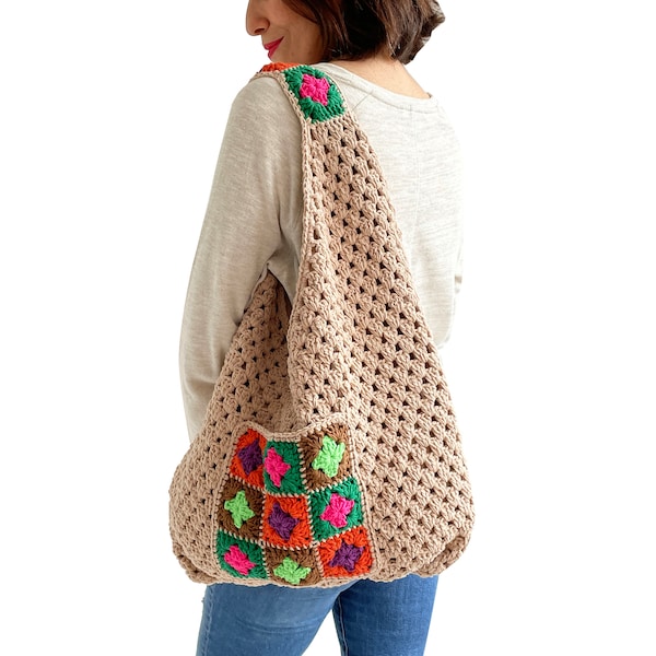 Bolso de Ganchillo, Bolso Boho, Bolso de Punto, Bolso Cuadrado de la Abuela, Regalo para Ella, Bolso Mujer, Bolso Tote