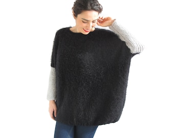 Hand Knit Sweater, Black Sweater, Casual Sweater