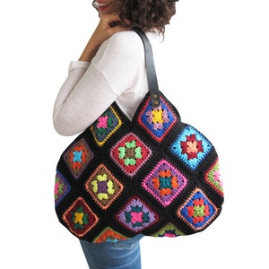 Sac afghan, sac carré grand-mère, sac fourre-tout, sac grand-mère carré au crochet, sac au crochet, sac à bandoulière, sac de plage, sac maman, sac maman pour le personnel, sac à main