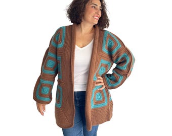 Crochet Cardigan, Granny Square Cardigan, Chunky Cardigan, Boho Cardigan, Oversized Cardigan, Plus Size Cardigan