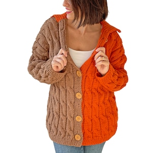 Knit Cardigan, Wool Cardigan, Cable Knit Cardigan, Bicolor Cardigan, Cable Knit Bomber, Cozy Warm Cardigan