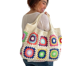 Afghan Bag, Granny Square Bag, Tote Bag, Granny Square Crochet Bag, Crochet Bag, Shoulder Bag, Beach Bag, Mama Bag, Mama Staff Bag, Handbag