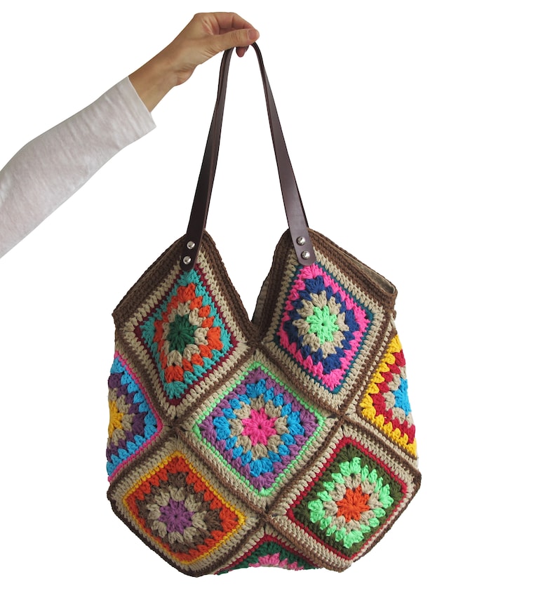 Afghan Bag, Granny Square Bag, Tote Bag, Granny Square Crochet Bag, Crochet Bag, Shoulder Bag, Beach Bag, Mama Bag, Mama Staff Bag, Handbag image 2