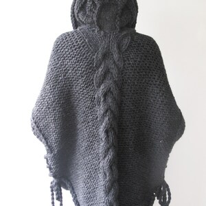 Dark Gray Plus Size Cable Knit Poncho With Hoodie by Afra - Etsy