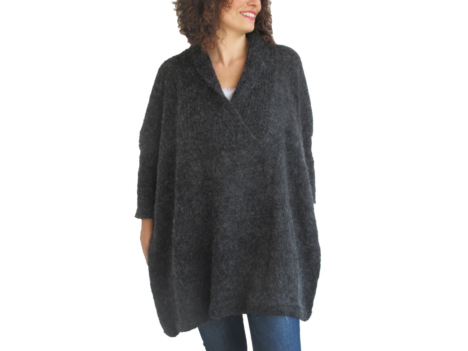 Plus Size Dark Gray Hand Knitted Sweater Tunic Sweater Etsy