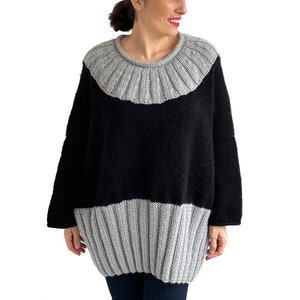 Angora Sweater, Hand Knit Sweater, Deep Crew-Neck Sweater, Plus Size Sweater, Oversize Sweater, Black Woman Sweater