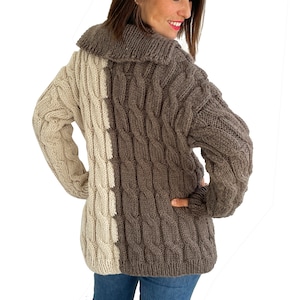 Knit Cardigan, Wool Cardigan, Cable Knit Cardigan, Bicolor Cardigan, Cable Knit Bomber, Cozy Warm Cardigan