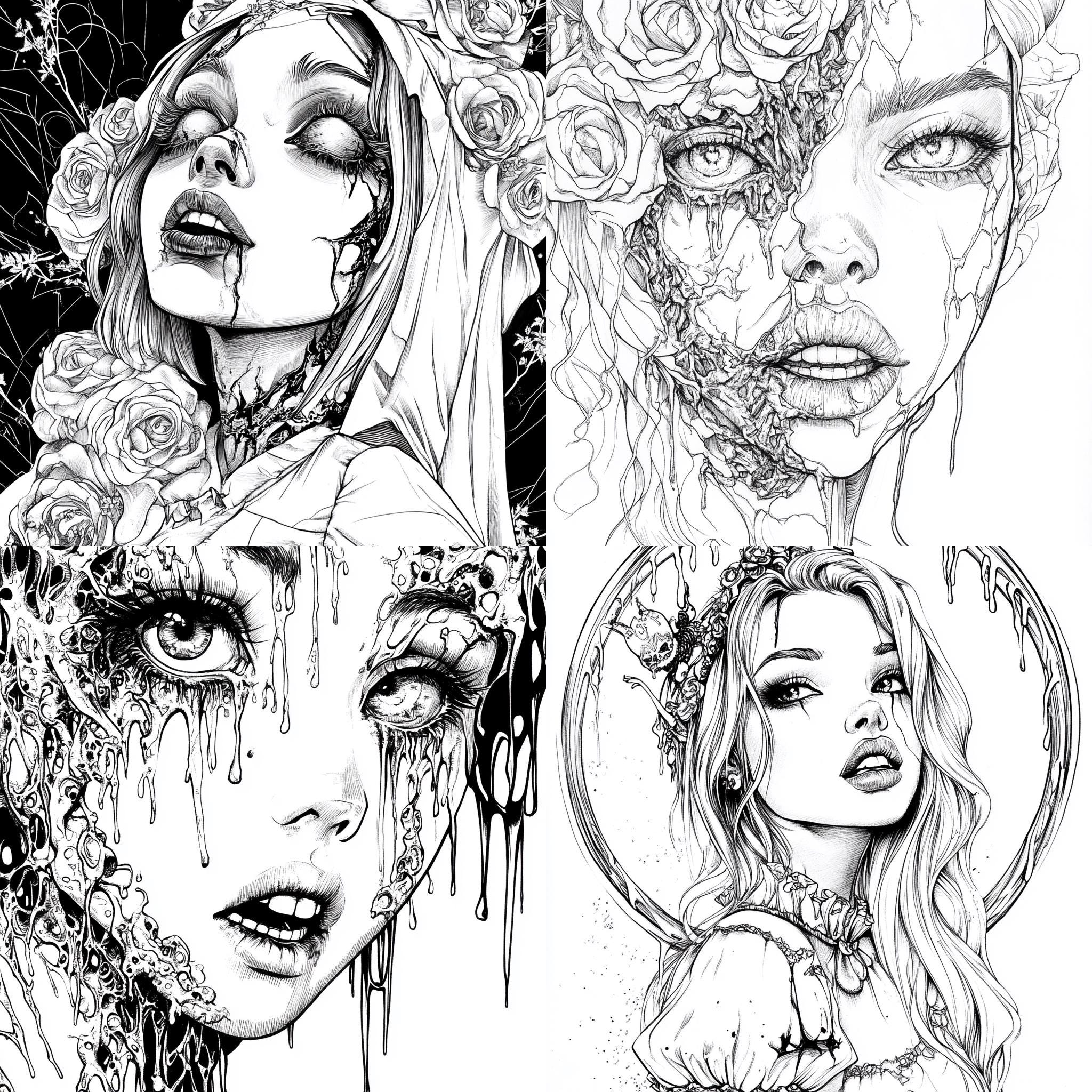 Gothic Coloring Book: Dark Fantasy Illustrations - Spooky Scenes, Creepy Patterns, Digital Download