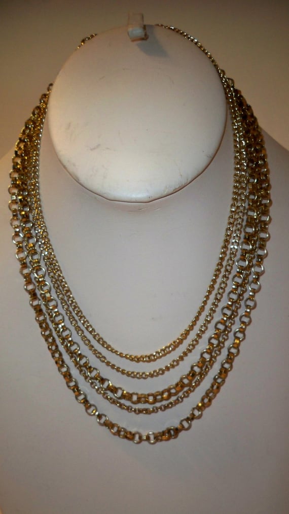 Gold Chains Necklace, Multi Strand Chain Necklace,