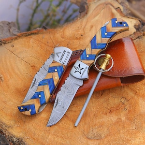 Pocket Knife for Groomsman Gift, Handmade Folding Knife, Damascus Steel Knife for personalized gift, Engraved Pocket Knife, Gift for him