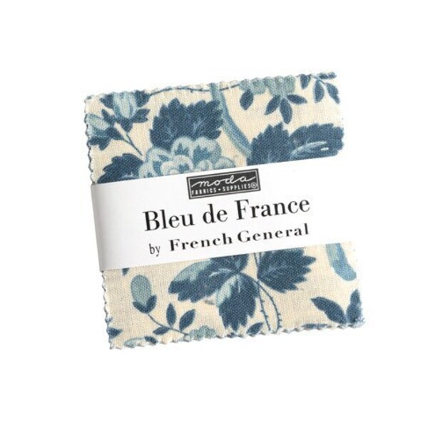Bleu de France Mini Charm Pack Fabric Bundle- French General Fabric Moda Fabric Collection Precut Cotton Reproduction Fabric Strips 13930MC