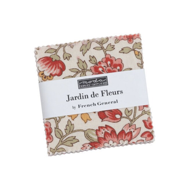 Jardin De Fleurs Mini Charm Pack French General Fabric Moda Precut Collection 2.5" Inch Square Set Cotton Reproduction Fabric Bundle 13890MC