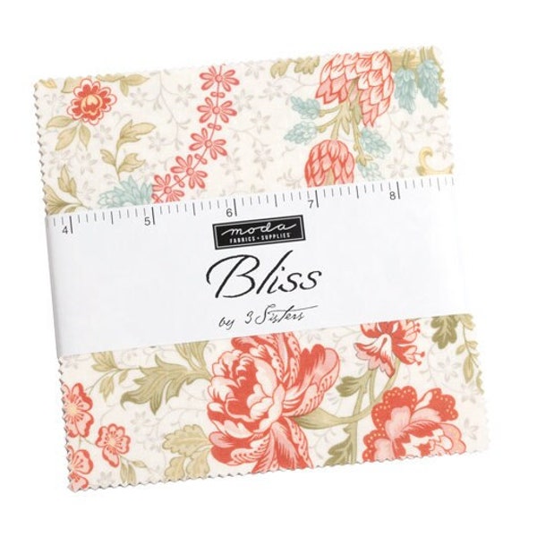 Bliss Fabric Charm Pack - Moda Fabric - Moda Collection 3 Sisters Designs Romantic Pastels Quilt Fabric 5 inch squares Cotton - 44310PP