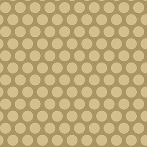 May include: A seamless pattern featuring a repeating design of large, evenly spaced circles. The circles are a light beige color, set against a darker, muted gold background. This design is suitable for various applications.