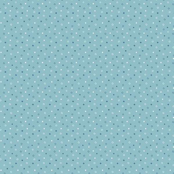 Fountain Blue Fabric - Half Yard - Tossed Squares Caribbean Light Blue with Tiny Squares Laundry Basket Quilts Cotton Andover Fabric A-313-B
