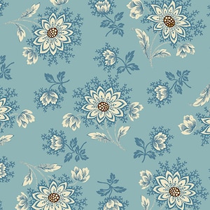 Sienna Fabric - Half Yard - Max and Louse Andover Fabric - Aqua Light Blue with White Flowers Large Scale Floral Print Quilt Cotton A-688-T