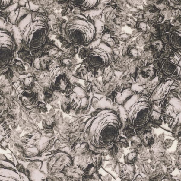 Rose Water Fabric Seasons - Half Yard - Tina Givens Large Scale Floral Flowers Slate Gray Grey Brown Roses Quilt Fabric PWTG183.SLATE