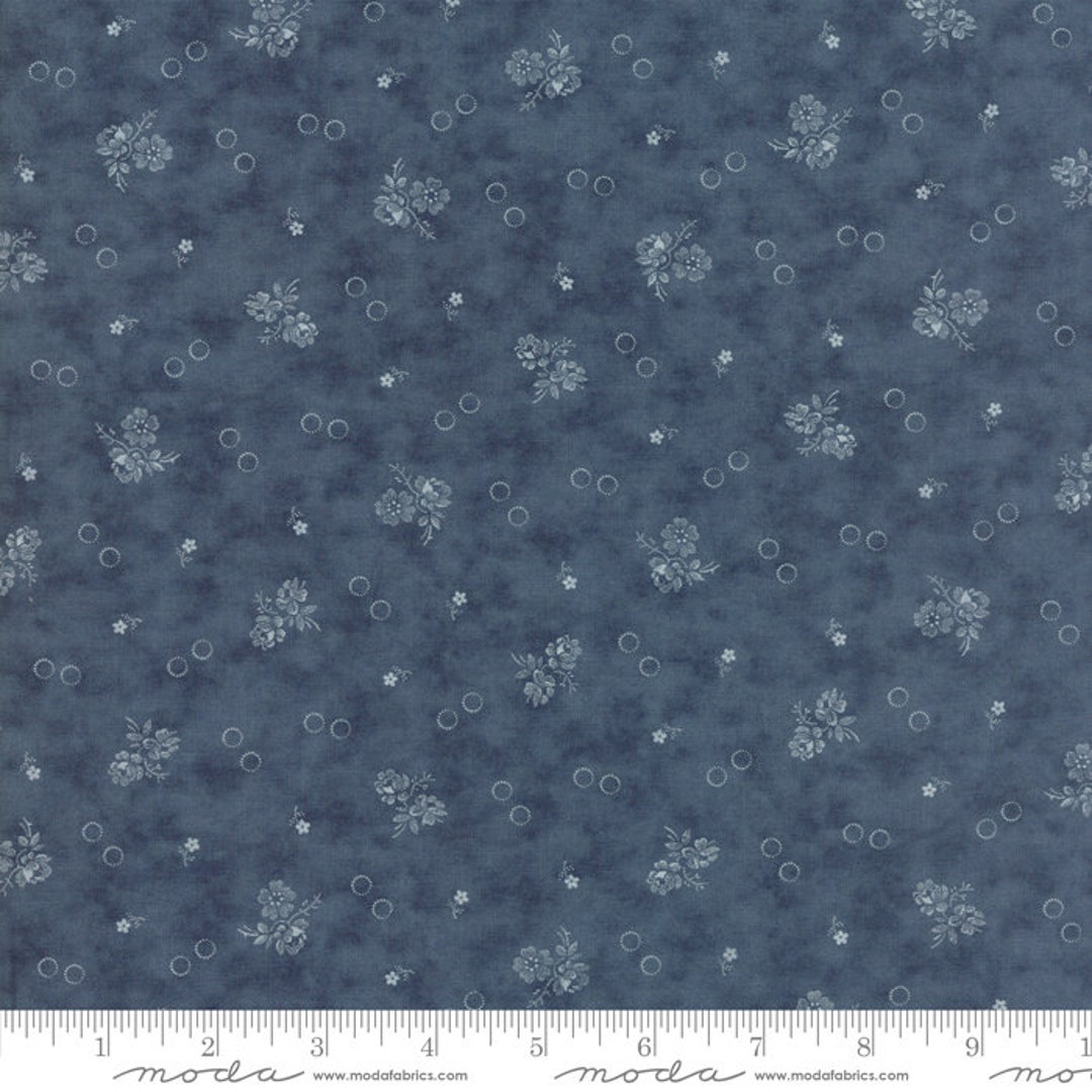 Portsmouth Fabric half Yard Moda Fabric Small Floral Natural Cream Ivory  Flowers on Blue Reproduction Quilt Fabric Minick Simpson 14862 15 