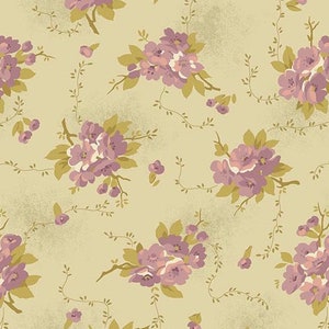 Bed of Roses Fabric - Andover Fabric- Half Yard - Dahlia Floral in Greige Large Floral Edyta Sitar Laundry Basket Quilts Fabric A-8986-GP
