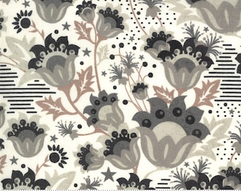 Boudoir Fabric -Half Yard- Moda Fabric Off White Large Floral Print Flowers Cotton Quilt Fabric Basicgrey Basic Grey Neutral Fabric 30650 15