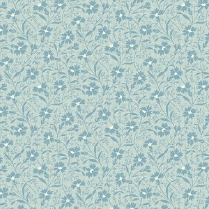 Perfect Union Fabric -Half Yard- Edyta Sitar Laundry Basket Quilt Light Aqua Blue Carnations Tonal Andover Shirting Fabric A-9584-B